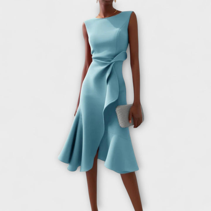 Juliette – Asymmetrical Midi Dress with Draping