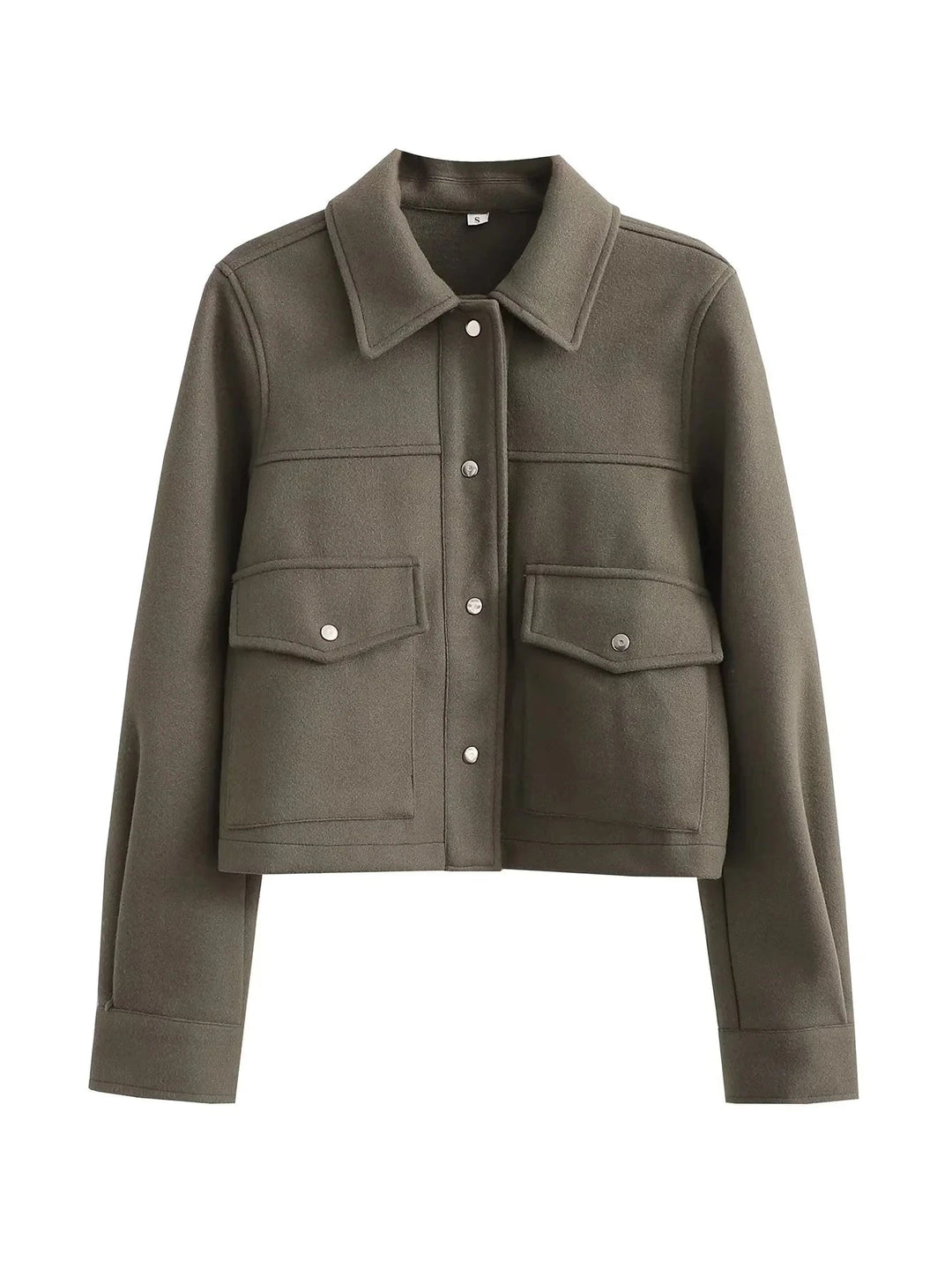 Women's Cropped Wool-Blend Jacket with Button Front and Structured Utility Design