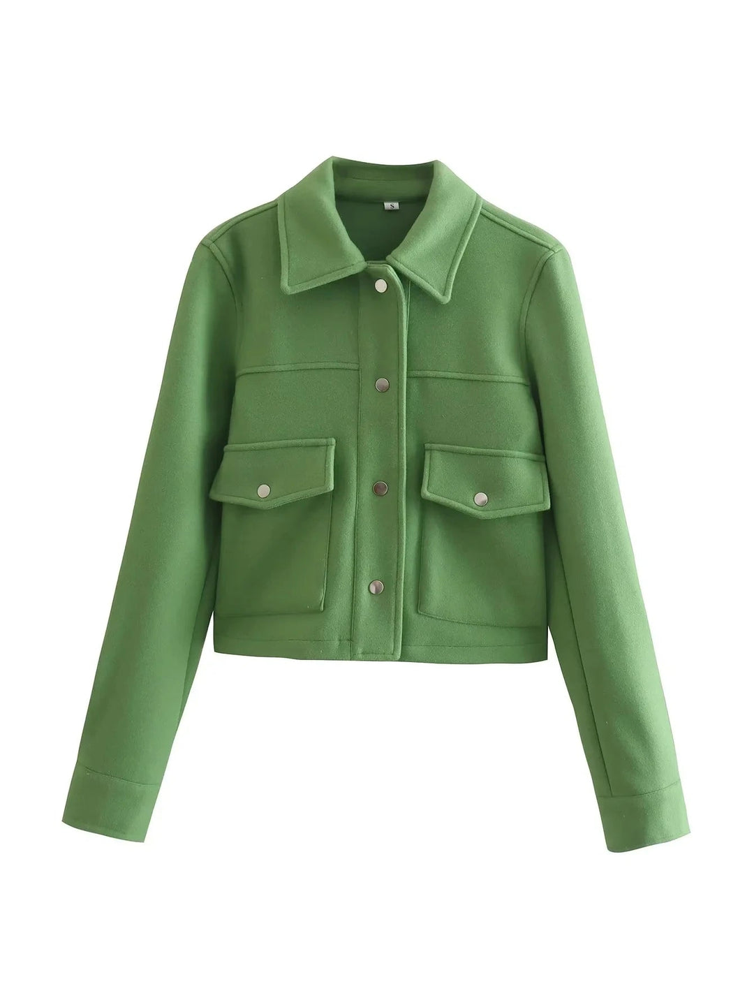 Women's Cropped Wool-Blend Jacket with Button Front and Structured Utility Design