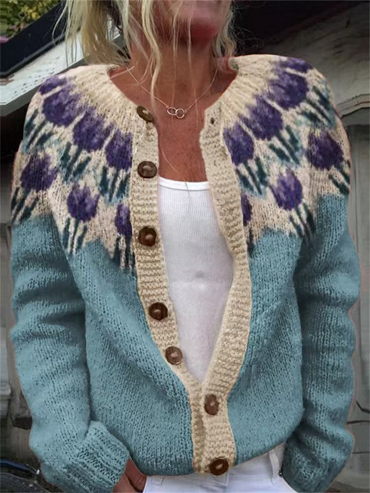 Evanthea™ | Vintage Floral Knit Cardigan Sweater