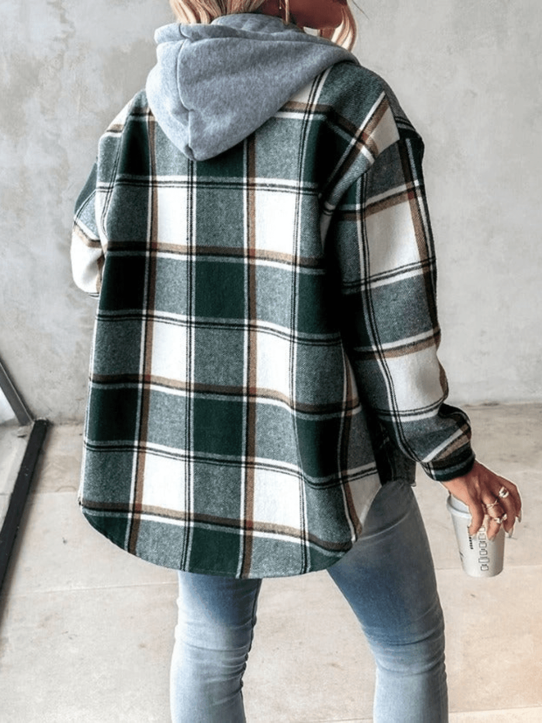 Checkered Hoodie Jacket for Women
