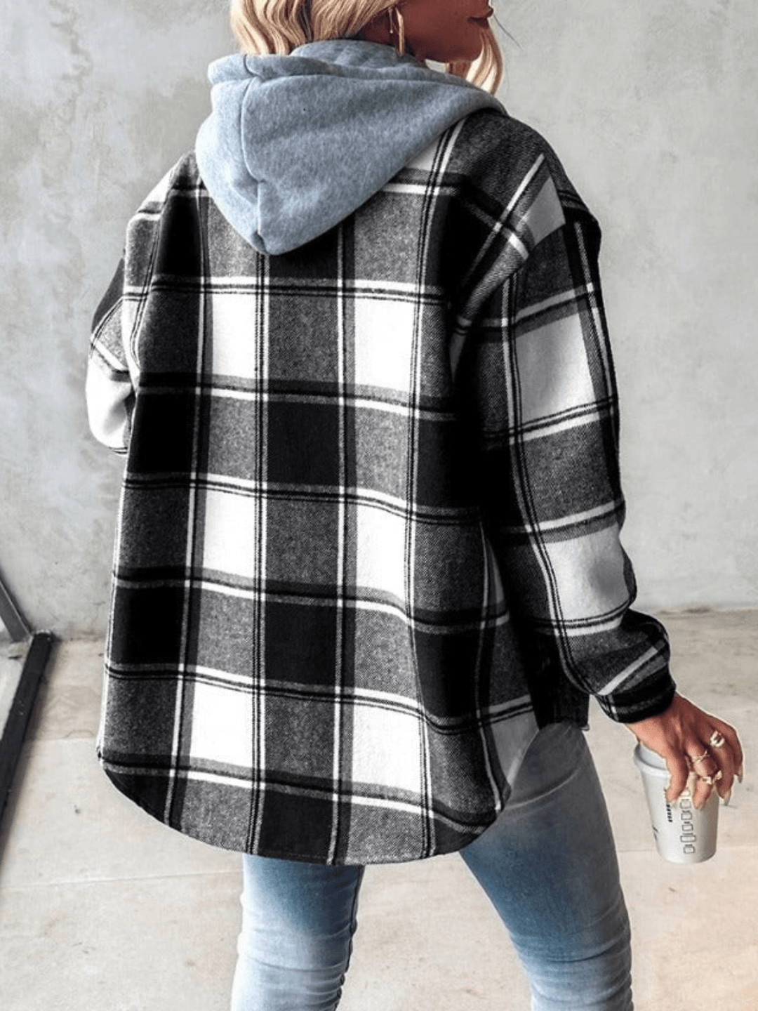 Checkered Hoodie Jacket for Women