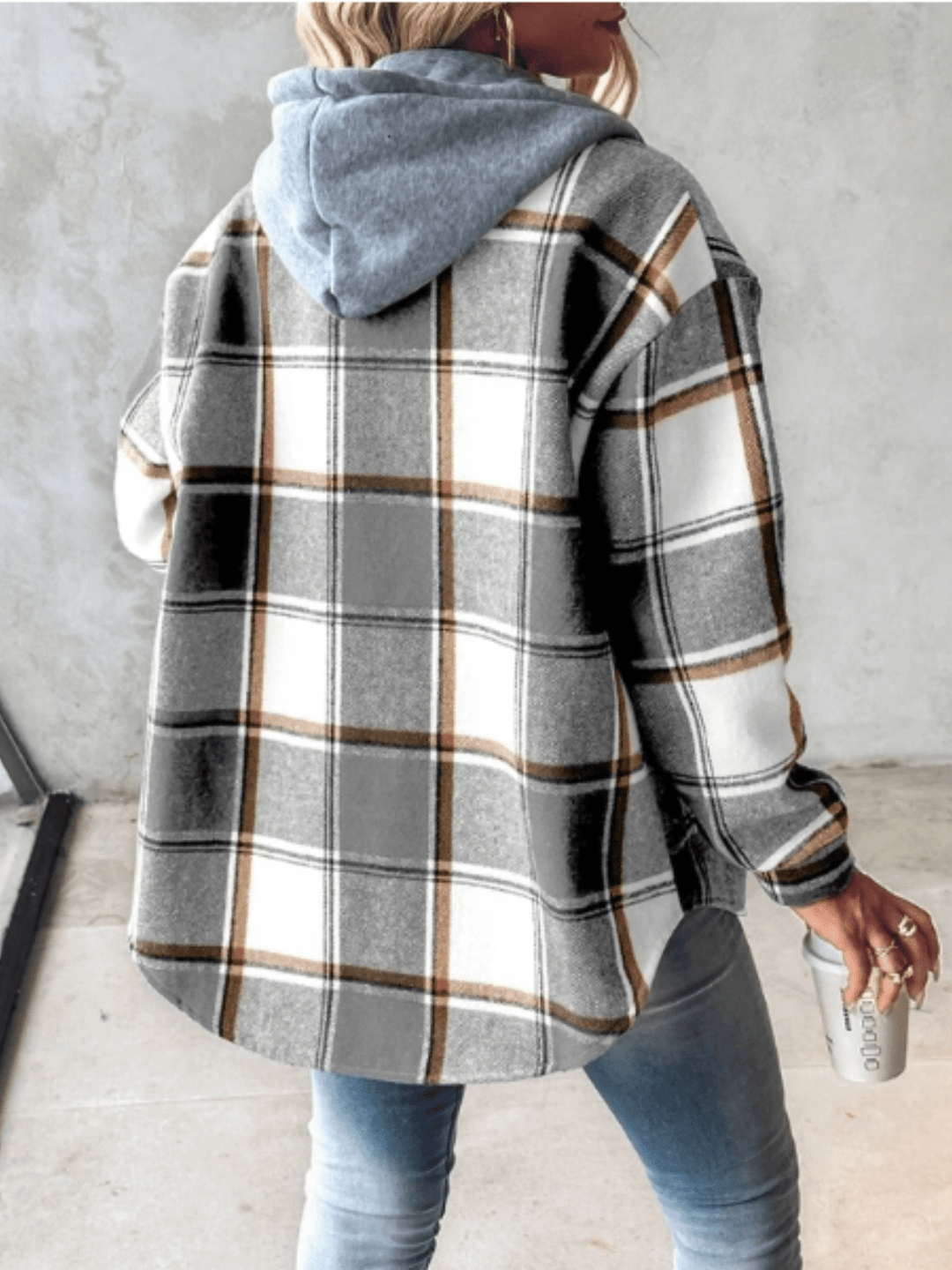Checkered Hoodie Jacket for Women
