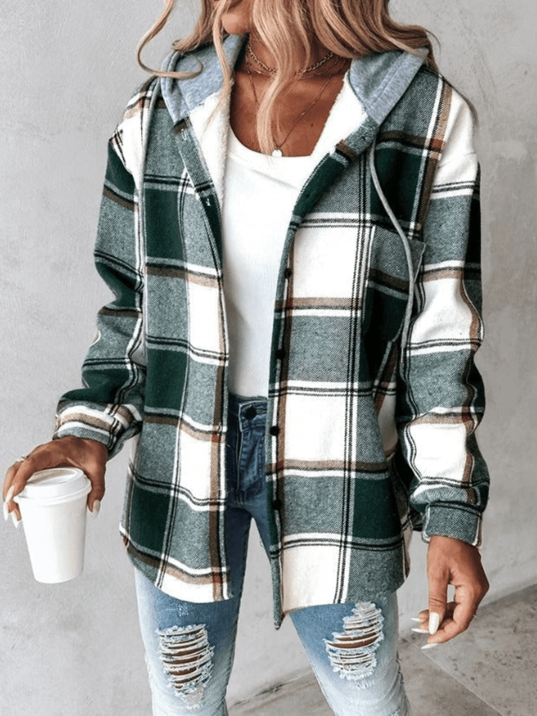 Checkered Hoodie Jacket for Women