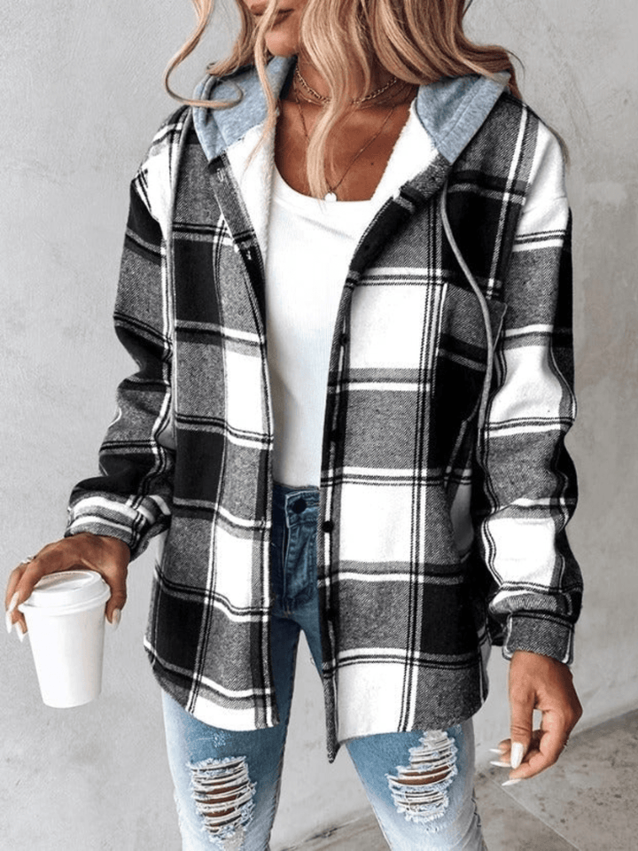 Checkered Hoodie Jacket for Women
