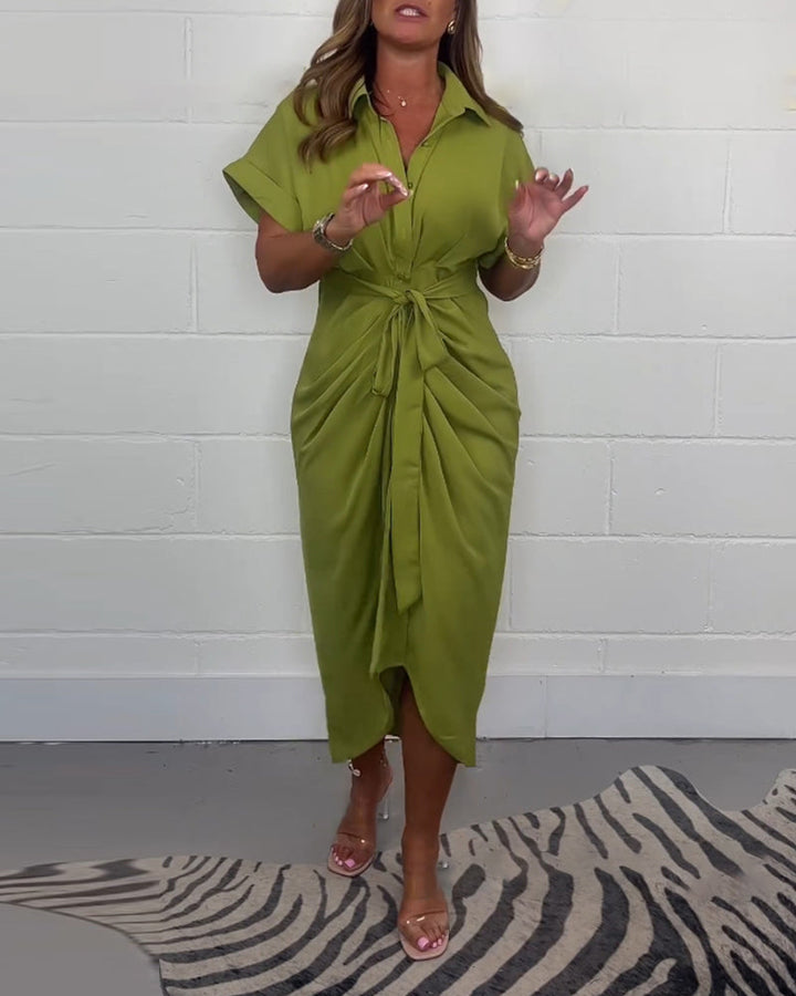 CARLA | Shirt Dress with Bow and Ruffled Hem for Everyday Elegance